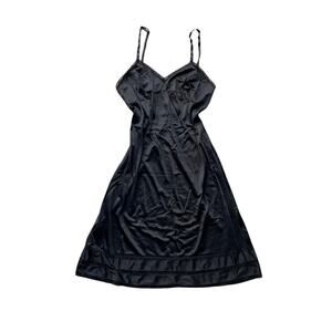70s vintage black satin silky texture slip dress